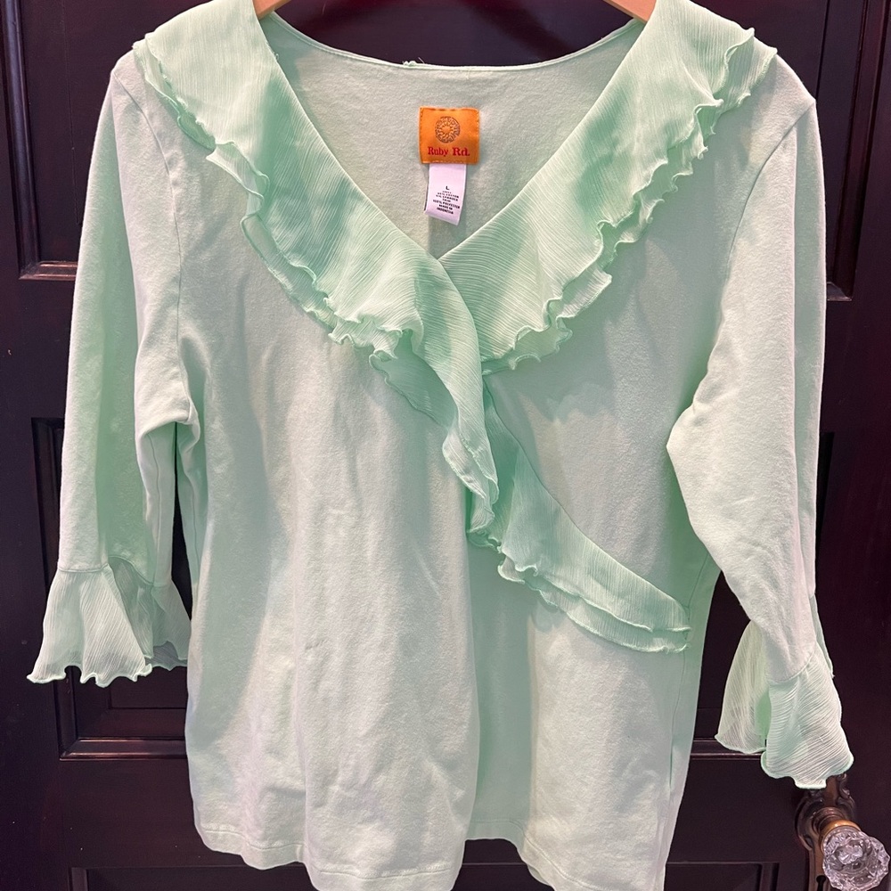 Ruby Rd. Mint Green Top with Ruffles - image 3